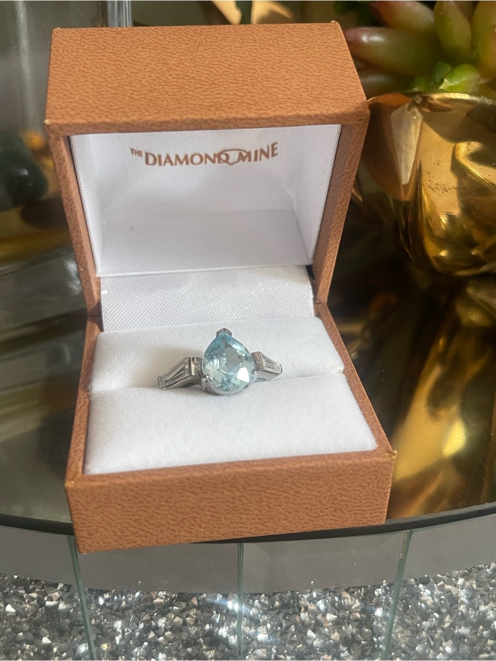 Aquamarine Teardrop Ring in Light Blue